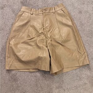 Woman Tan Leather Shorts
